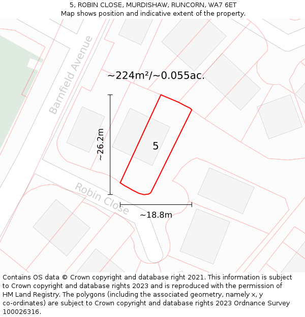 5, ROBIN CLOSE, MURDISHAW, RUNCORN, WA7 6ET: Plot and title map