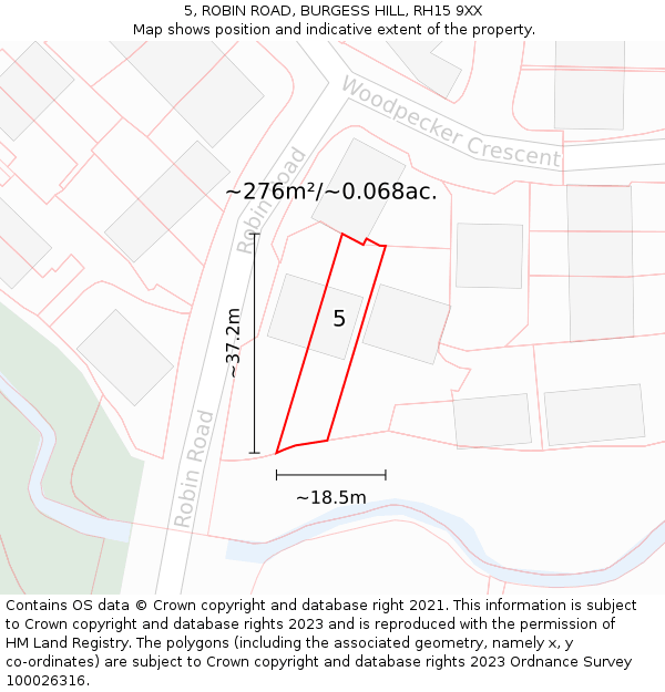 5, ROBIN ROAD, BURGESS HILL, RH15 9XX: Plot and title map