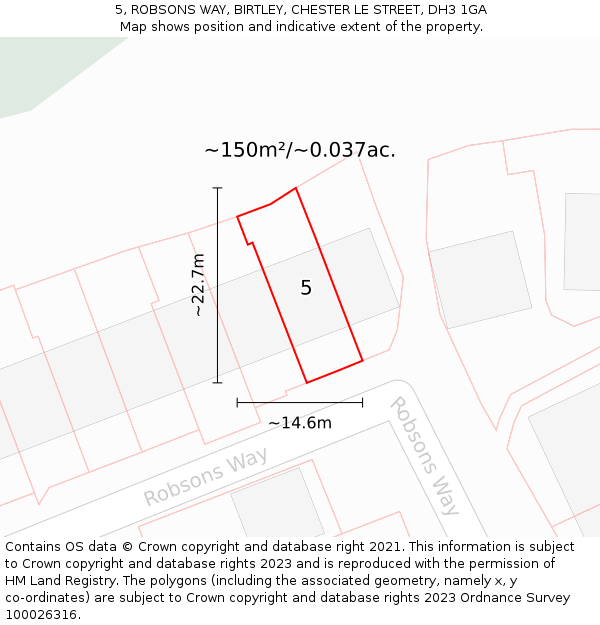 5, ROBSONS WAY, BIRTLEY, CHESTER LE STREET, DH3 1GA: Plot and title map