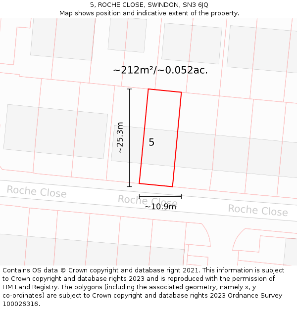 5, ROCHE CLOSE, SWINDON, SN3 6JQ: Plot and title map