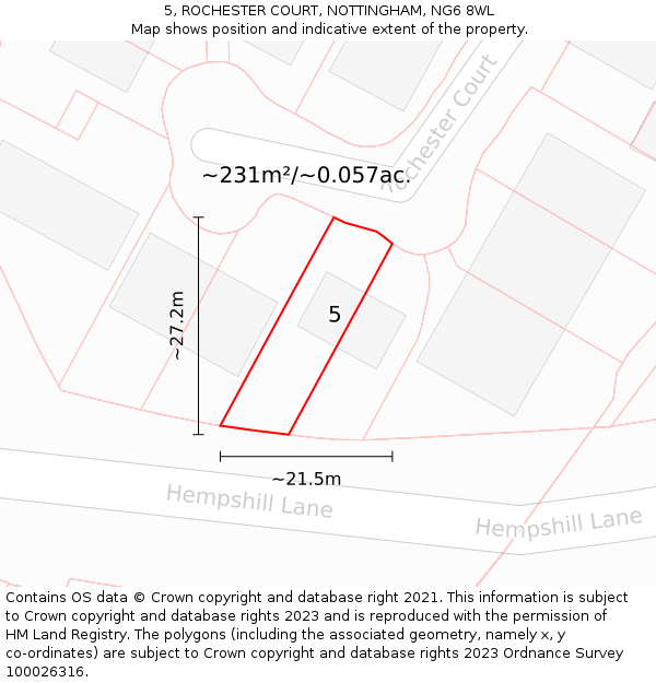 5, ROCHESTER COURT, NOTTINGHAM, NG6 8WL: Plot and title map