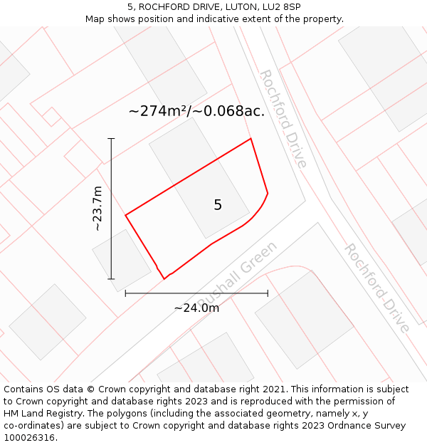 5, ROCHFORD DRIVE, LUTON, LU2 8SP: Plot and title map