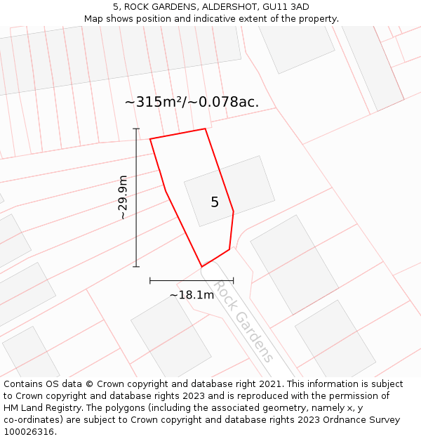 5, ROCK GARDENS, ALDERSHOT, GU11 3AD: Plot and title map