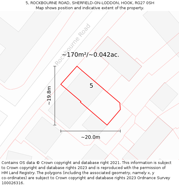 5, ROCKBOURNE ROAD, SHERFIELD-ON-LODDON, HOOK, RG27 0SH: Plot and title map