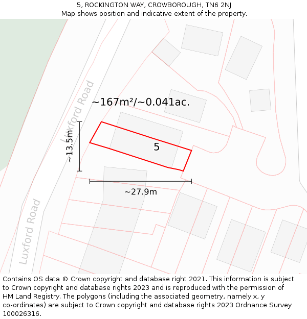 5, ROCKINGTON WAY, CROWBOROUGH, TN6 2NJ: Plot and title map