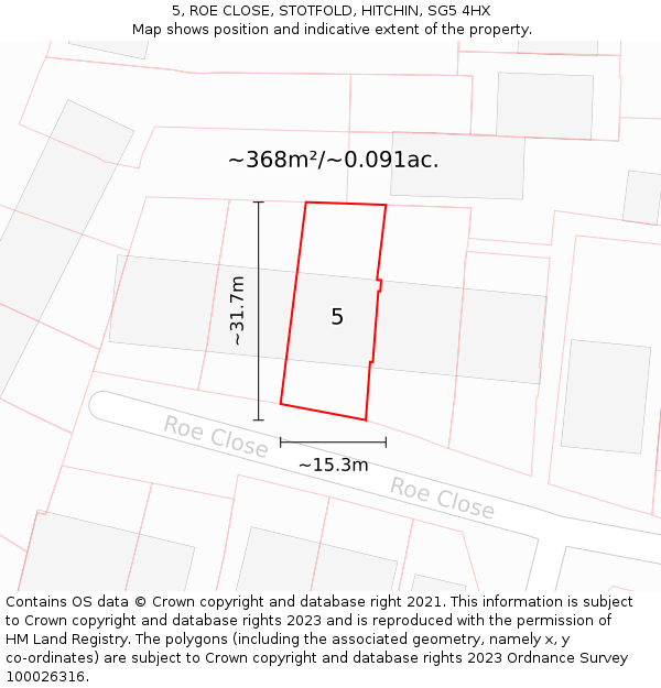 5, ROE CLOSE, STOTFOLD, HITCHIN, SG5 4HX: Plot and title map