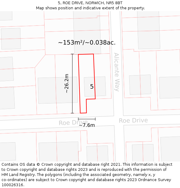 5, ROE DRIVE, NORWICH, NR5 8BT: Plot and title map