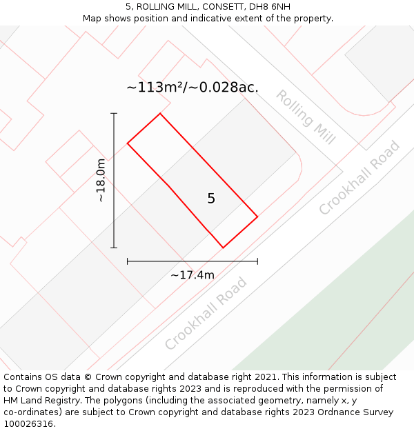 5, ROLLING MILL, CONSETT, DH8 6NH: Plot and title map