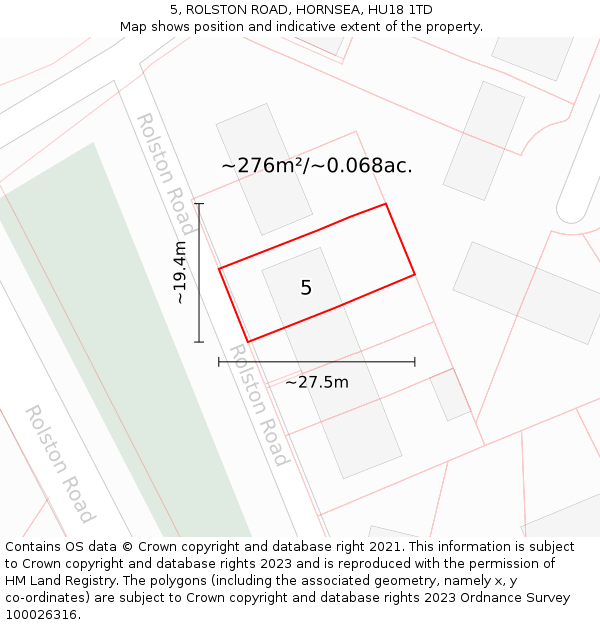 5, ROLSTON ROAD, HORNSEA, HU18 1TD: Plot and title map