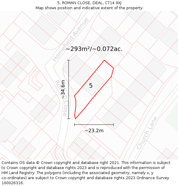 5, ROMAN CLOSE, DEAL, CT14 9XJ: Plot and title map