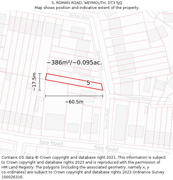 5, ROMAN ROAD, WEYMOUTH, DT3 5JQ: Plot and title map