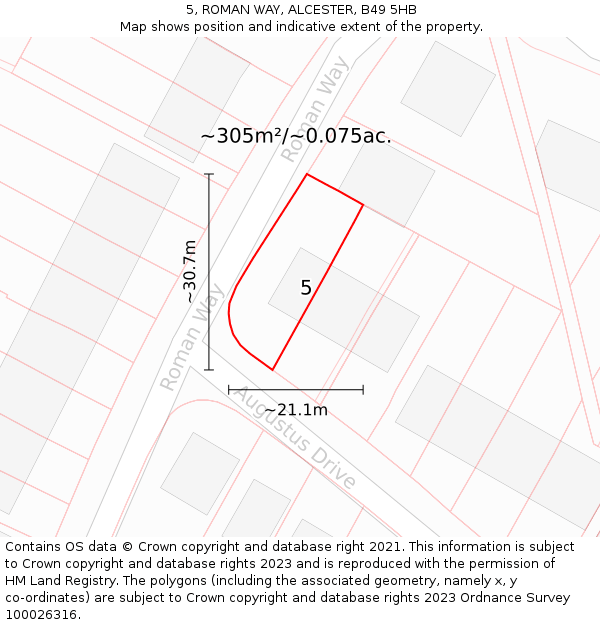 5, ROMAN WAY, ALCESTER, B49 5HB: Plot and title map