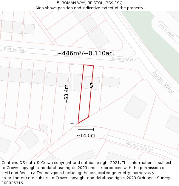 5, ROMAN WAY, BRISTOL, BS9 1SQ: Plot and title map