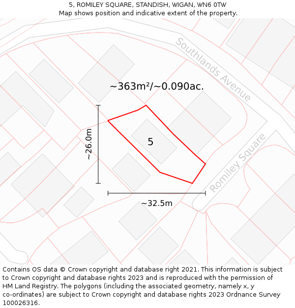 5, ROMILEY SQUARE, STANDISH, WIGAN, WN6 0TW: Plot and title map