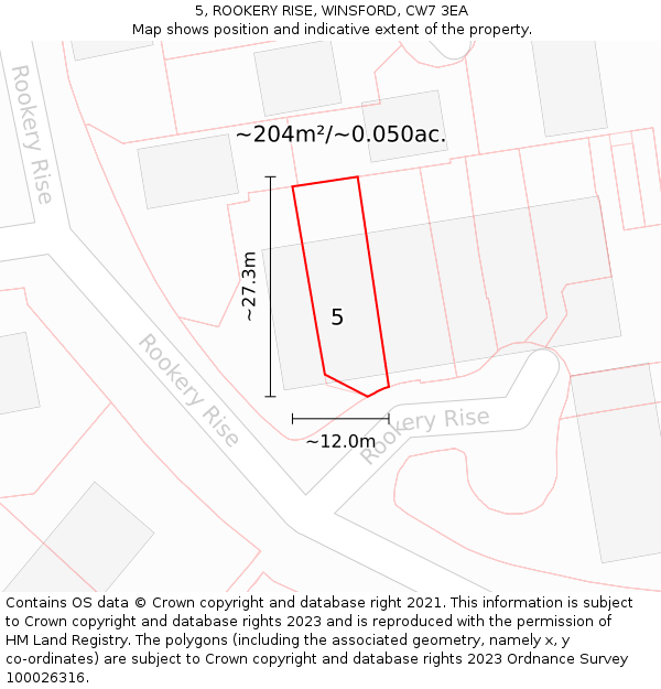 5, ROOKERY RISE, WINSFORD, CW7 3EA: Plot and title map