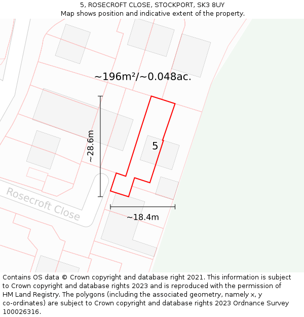 5, ROSECROFT CLOSE, STOCKPORT, SK3 8UY: Plot and title map