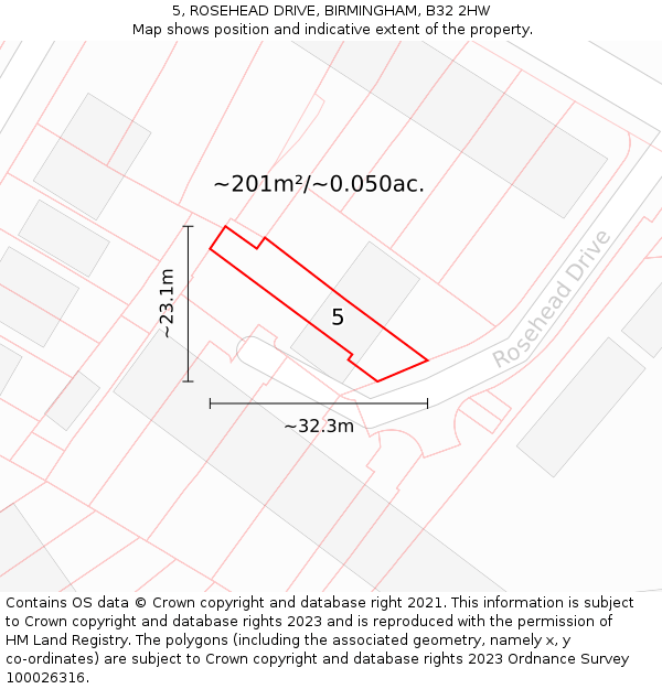 5, ROSEHEAD DRIVE, BIRMINGHAM, B32 2HW: Plot and title map