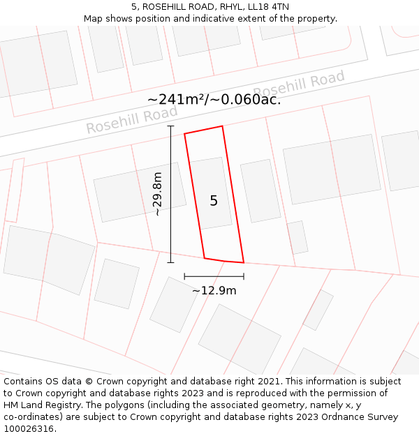 5, ROSEHILL ROAD, RHYL, LL18 4TN: Plot and title map