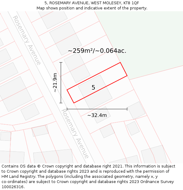 5, ROSEMARY AVENUE, WEST MOLESEY, KT8 1QF: Plot and title map