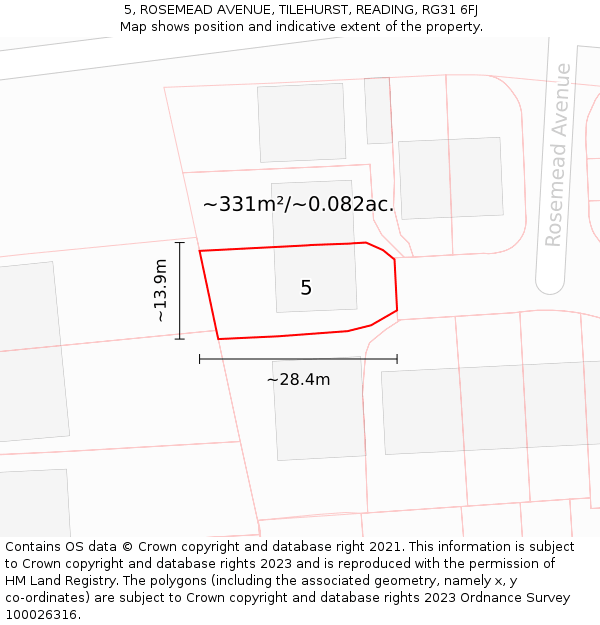 5, ROSEMEAD AVENUE, TILEHURST, READING, RG31 6FJ: Plot and title map