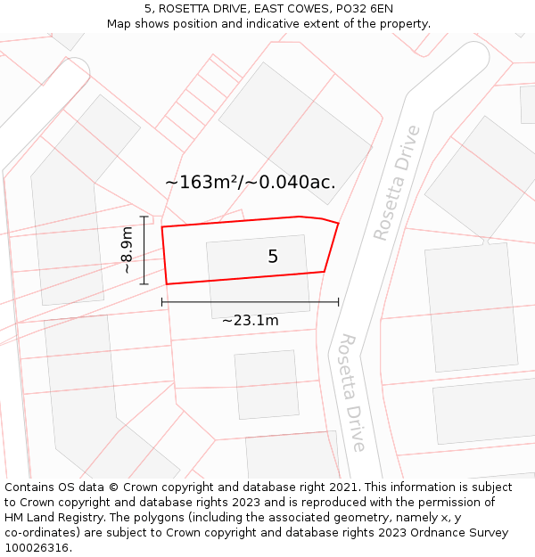 5, ROSETTA DRIVE, EAST COWES, PO32 6EN: Plot and title map