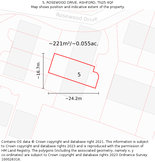 5, ROSEWOOD DRIVE, ASHFORD, TN25 4QF: Plot and title map