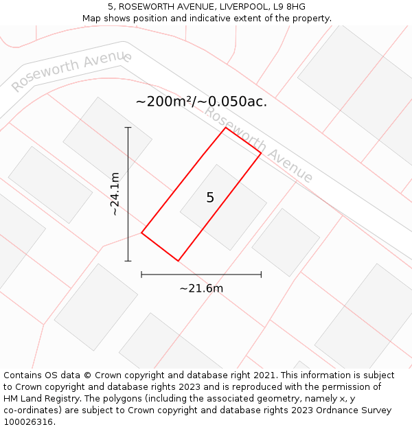 5, ROSEWORTH AVENUE, LIVERPOOL, L9 8HG: Plot and title map