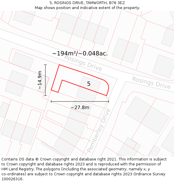 5, ROSINGS DRIVE, TAMWORTH, B78 3EZ: Plot and title map