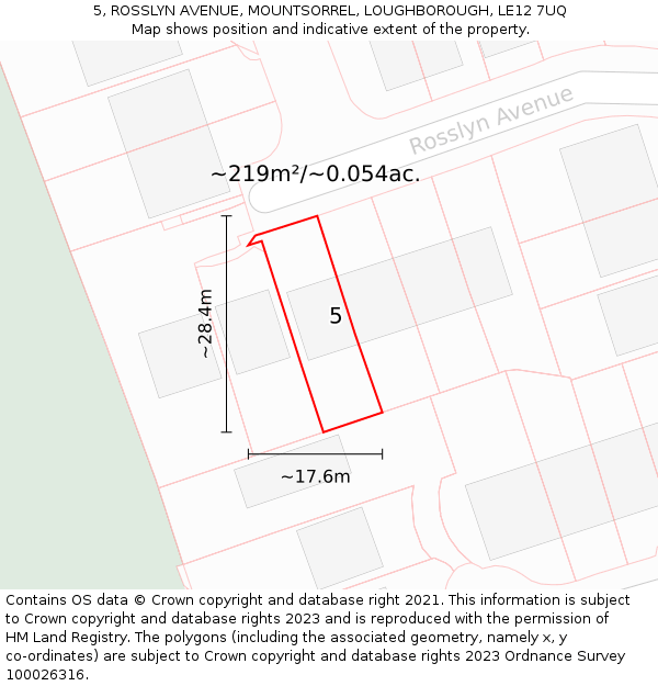 5, ROSSLYN AVENUE, MOUNTSORREL, LOUGHBOROUGH, LE12 7UQ: Plot and title map