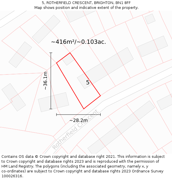 5, ROTHERFIELD CRESCENT, BRIGHTON, BN1 8FF: Plot and title map