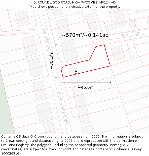 5, ROUNDWOOD ROAD, HIGH WYCOMBE, HP12 4HD: Plot and title map