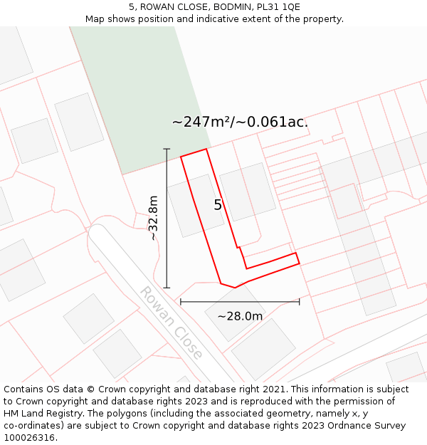 5, ROWAN CLOSE, BODMIN, PL31 1QE: Plot and title map