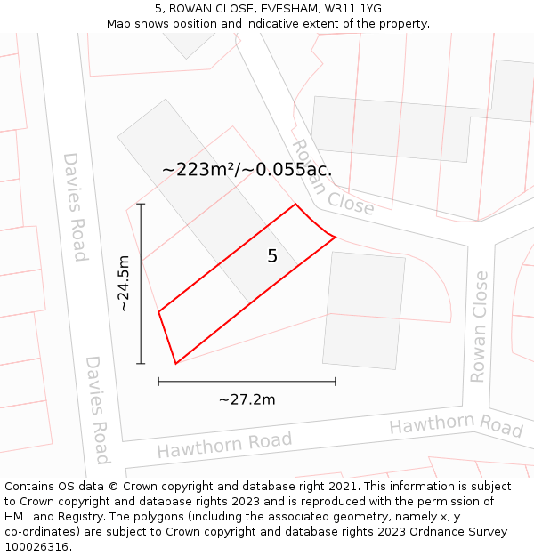 5, ROWAN CLOSE, EVESHAM, WR11 1YG: Plot and title map