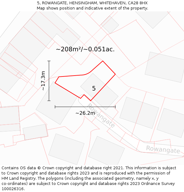 5, ROWANGATE, HENSINGHAM, WHITEHAVEN, CA28 8HX: Plot and title map