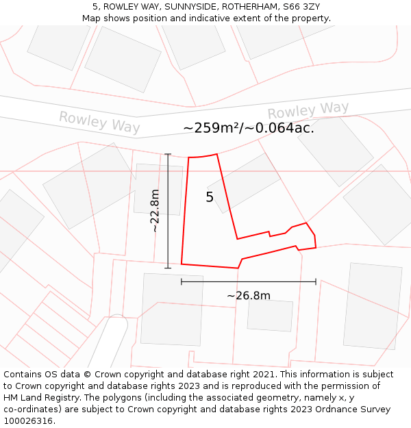 5, ROWLEY WAY, SUNNYSIDE, ROTHERHAM, S66 3ZY: Plot and title map