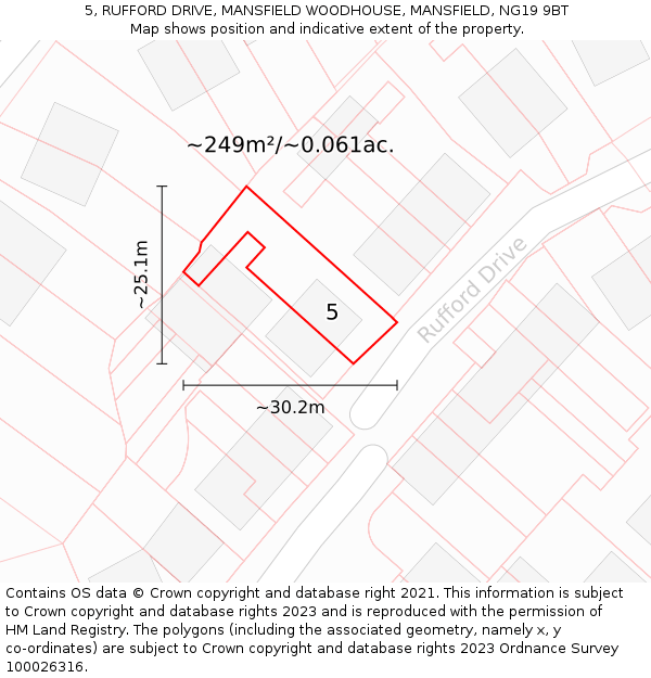 5, RUFFORD DRIVE, MANSFIELD WOODHOUSE, MANSFIELD, NG19 9BT: Plot and title map