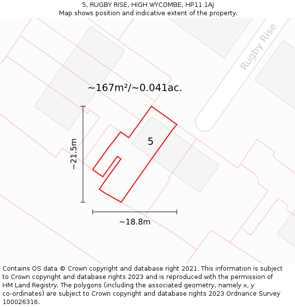 5, RUGBY RISE, HIGH WYCOMBE, HP11 1AJ: Plot and title map