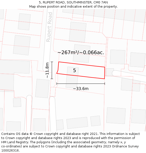 5, RUPERT ROAD, SOUTHMINSTER, CM0 7AN: Plot and title map