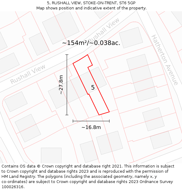 5, RUSHALL VIEW, STOKE-ON-TRENT, ST6 5GP: Plot and title map