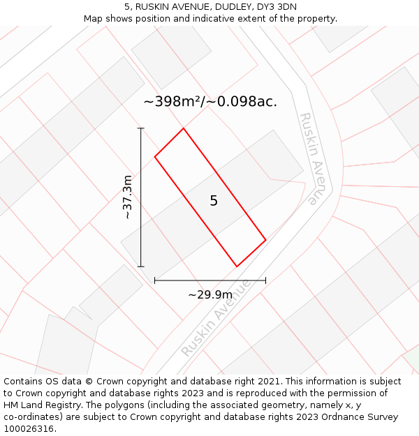 5, RUSKIN AVENUE, DUDLEY, DY3 3DN: Plot and title map