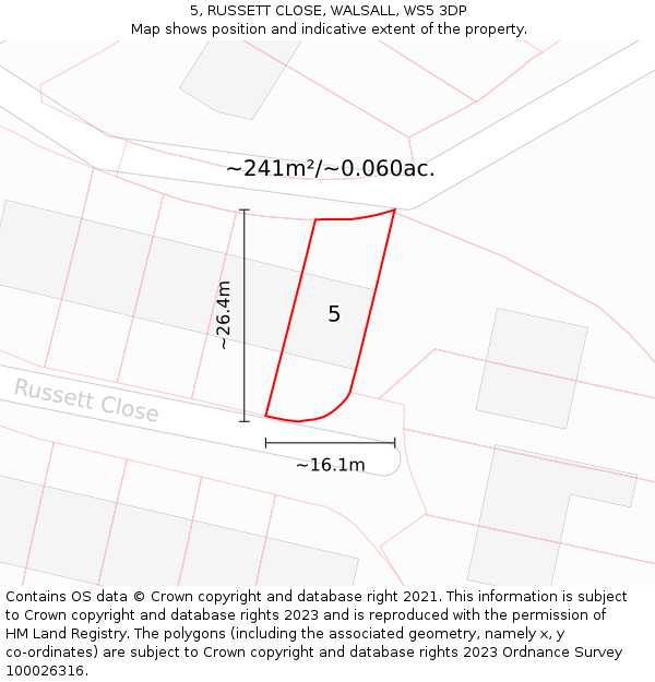5, RUSSETT CLOSE, WALSALL, WS5 3DP: Plot and title map