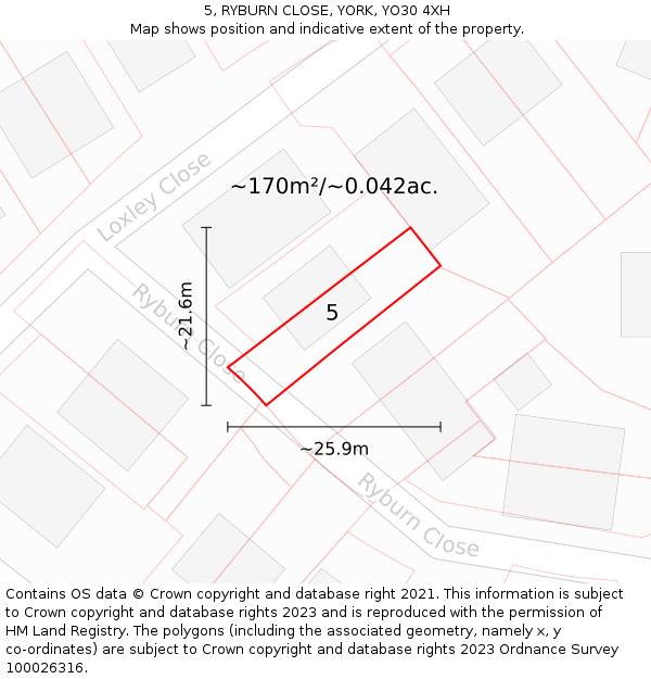 5, RYBURN CLOSE, YORK, YO30 4XH: Plot and title map