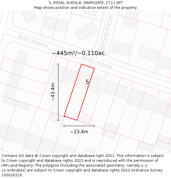 5, RYDAL AVENUE, RAMSGATE, CT11 0PT: Plot and title map