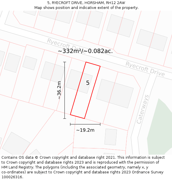 5, RYECROFT DRIVE, HORSHAM, RH12 2AW: Plot and title map