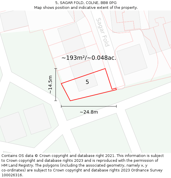 5, SAGAR FOLD, COLNE, BB8 0PG: Plot and title map