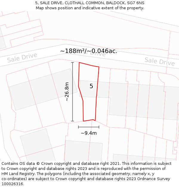 5, SALE DRIVE, CLOTHALL COMMON, BALDOCK, SG7 6NS: Plot and title map