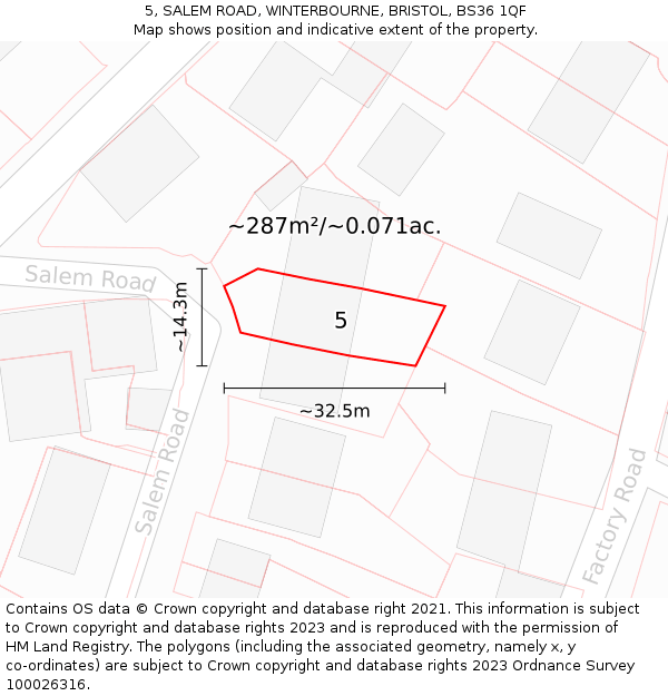 5, SALEM ROAD, WINTERBOURNE, BRISTOL, BS36 1QF: Plot and title map