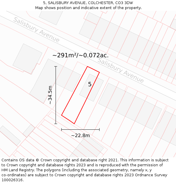 5, SALISBURY AVENUE, COLCHESTER, CO3 3DW: Plot and title map