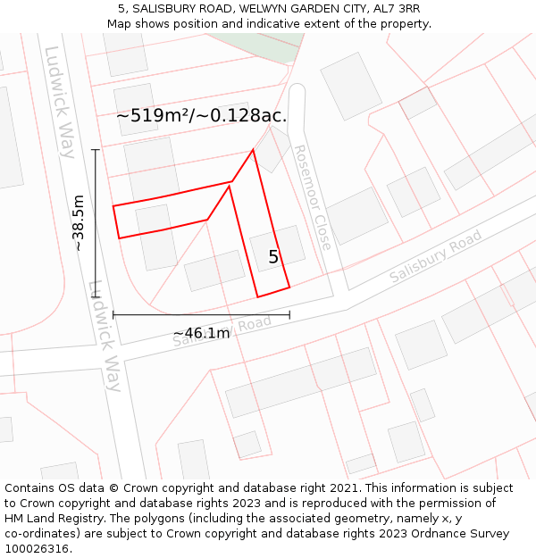 5, SALISBURY ROAD, WELWYN GARDEN CITY, AL7 3RR: Plot and title map