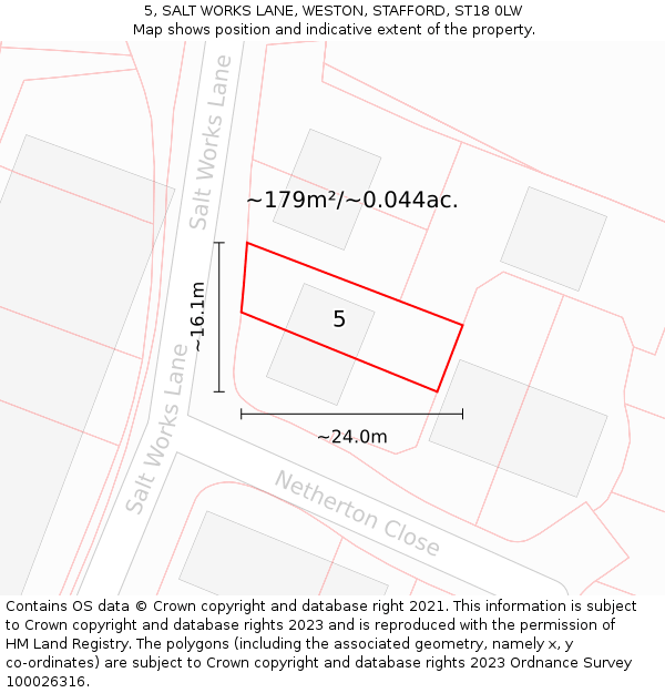 5, SALT WORKS LANE, WESTON, STAFFORD, ST18 0LW: Plot and title map